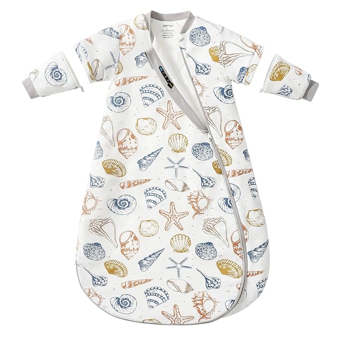 Baby Sleep Sack 12-18 Months, Cotton Detachable Long Sleeve Sleep Sack, 2.5 Tog Toddler Sleeping Sack with Temperature Strips, 2-Way Zipper Wearable Blankets for Newborns, Ocean