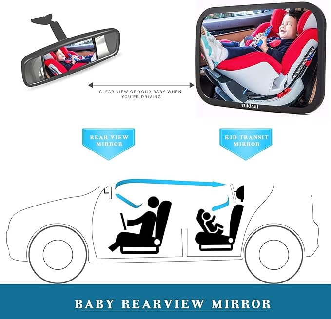 Funbliss Rear Facing Car Seat Mirrors - Shake-proof & Shatterproof Baby Car Mirror for Backseat - Clear Wide View, Easy Install, 2 Pack for Multiple Kids