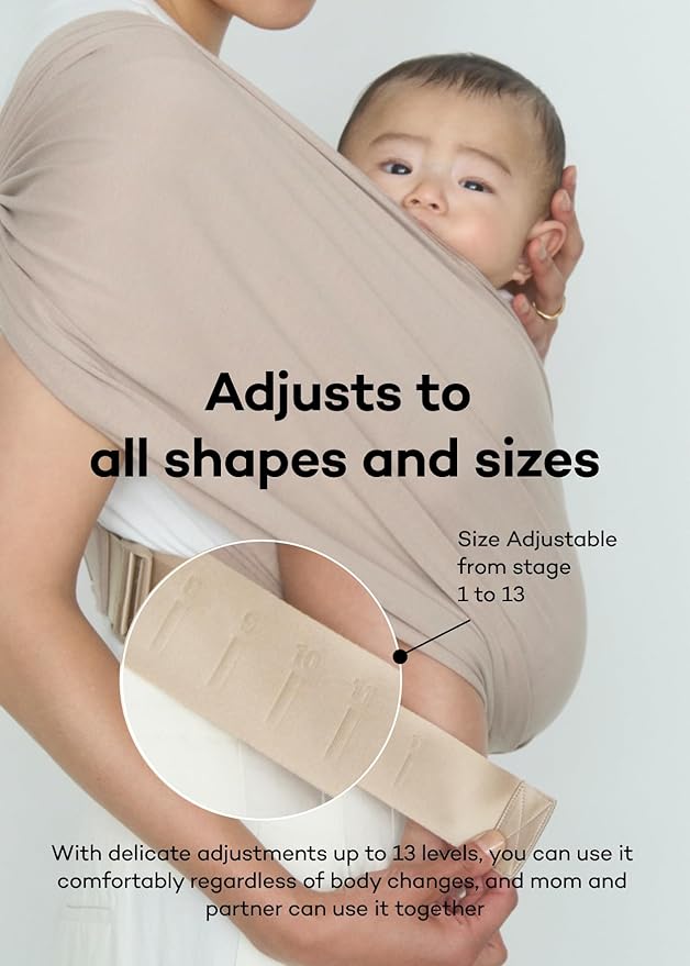 Konny Baby Carrier Flex SoftBreeze with Head Support - Adjustable, Easy to Wear Baby Wrap Sling, Perfect for Newborn Babies Essentials up to 44 lbs (XS-XL) - Beige