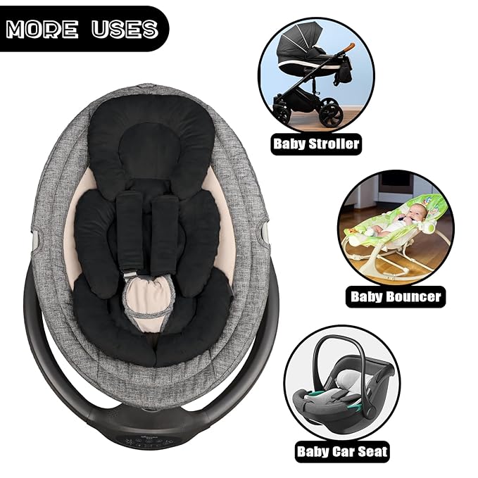 Infant Car Seat Insert Head and Body Support, GFU Reversible Newborn Insert for Carseat with Strap Pads, Soft Stroller Cushion Pillow Insert for Boys and Girls, Fits for Stroller, Swing, Black