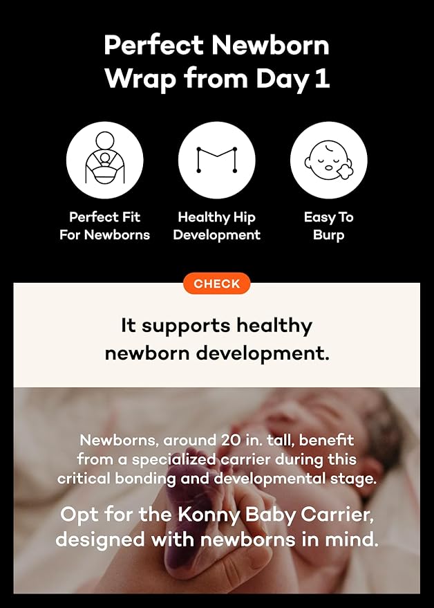 Konny Baby Carrier Flex AirMesh with Head Support- Adjustable, Easy to Wear Baby Wrap Sling, Perfect for Newborn Babies Essentials up to 44 lbs (XS-XL) -Charcoal