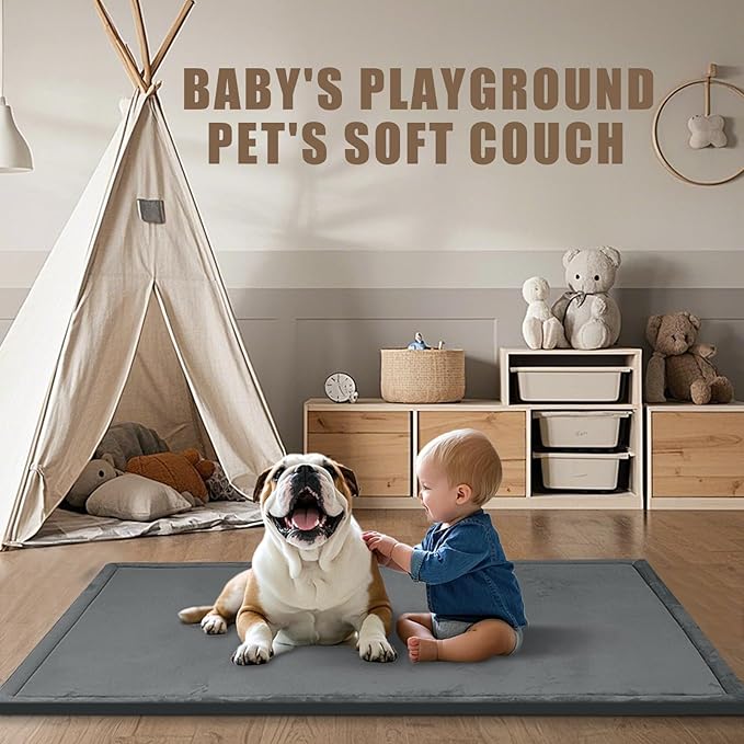 Thick Play Mat for Baby, 50 X 50x 1.3" Memory Foam Playpen Mat,Ultra Soft Tummy Time Mat with Non-Slip Backing, Baby Crawling Mat Child Nursery Rug for Infant, Toddlers, Kids (Dark Gray)
