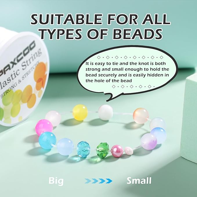 PAXCOO 4 Rolls Elastic String for Bracelets, Stretch Magic Elastic String Bead Cord Jewelry Thread for Bracelet, Necklaces, Clay Beads, Pony Beads (White)