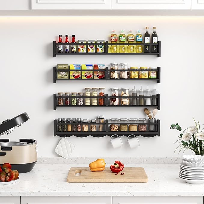 34Inch Nursery Bookshelves,Set of 4,Wall Floating Shelf Kids Coat Rack with 6Hooks,Hanging Book Shelf for Baby Nursery Room Décor ，Patent Number: 29958098(Black, 34)