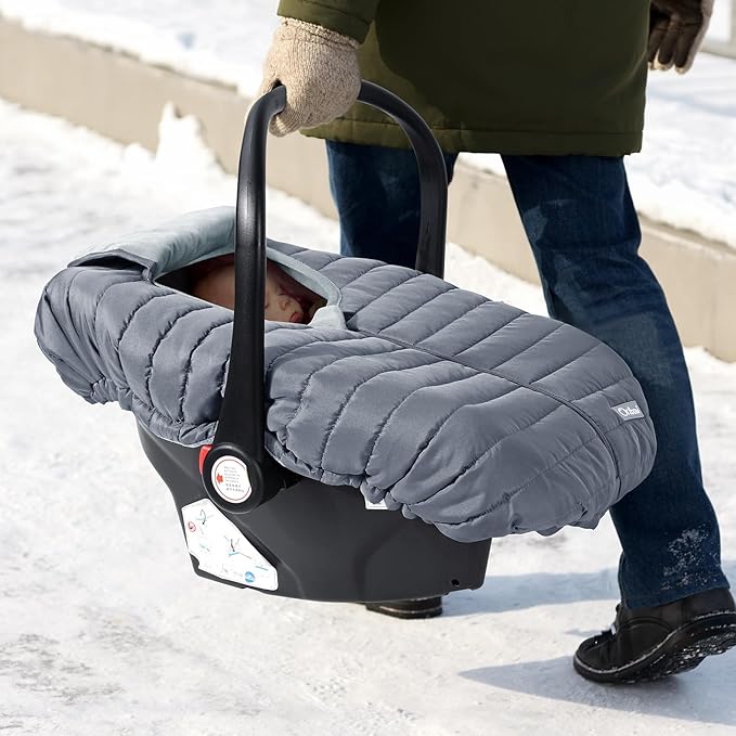 Orzbow Winter Car Seat Cover - Baby Car Seat Cocoon Cover for Boys & Girls, Warm Carseat Canopy Cover to Protect Baby from Wind, Rain & Snow, Waterproof, Universal Fit for Infant Car Seat, Grey
