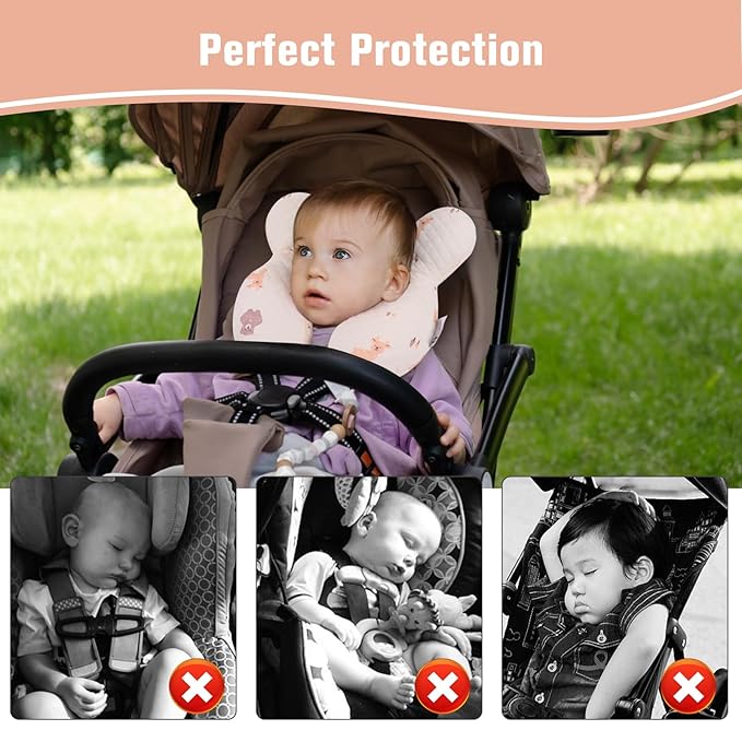 vocheer Baby Neck Pillow(Upgraded), Cotton, Baby Support Pillow, Car Seat Pillows for Newborn, Carseat Head and Body Support, Infant Travel Pillows for Prams, Pushchair, Stroller, Bouncer, Deer