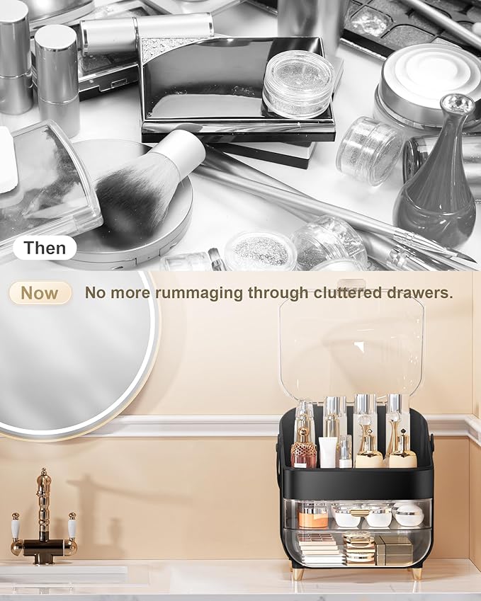 Makeup Organizer, Skincare Holder Bathroom Counter Organizer, Storage Box Cosmetic Display Cases, Teen Girl Gifts Trendy Stuff Make up Organizers for Vanity, Dresser, Countertop (black)