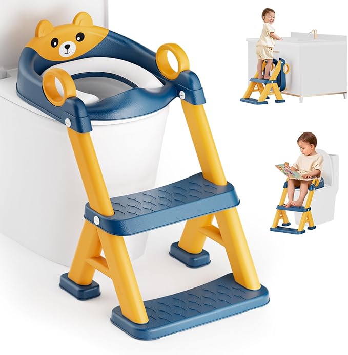 Potty Training Seat, Toddler Toilet Seat With Steps, 2 In 1 Toddler Potty Training Toilet With Splash Guard, Anti-Slip Step Stool Soft Mat, Adjust High Potty Seats For Toddlers Kids Boys Girls
