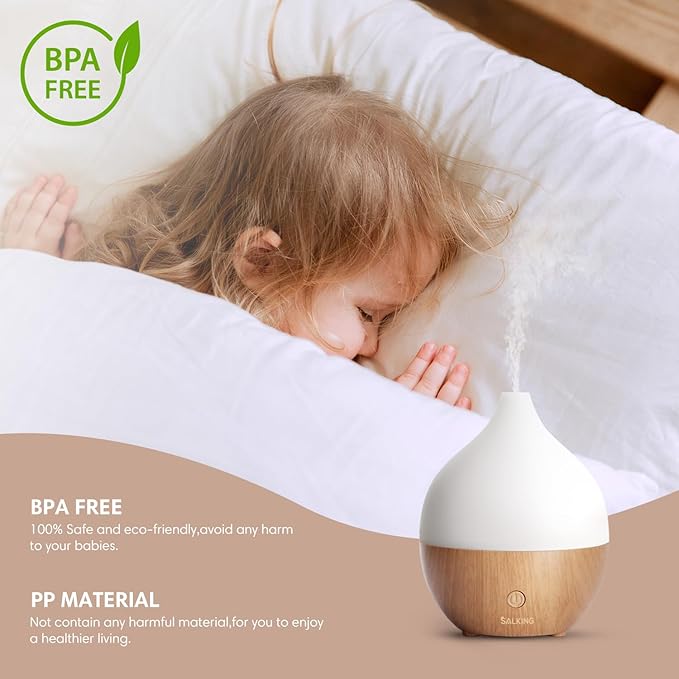SALKING Essential Oil Diffuser, 100ml Small Aromatherapy Diffuser with Auto Shut-Off Function, Ultrasonic Diffusers for Essential Oils, Cool Mist Humidifier with Warm White Lights, for Office Home
