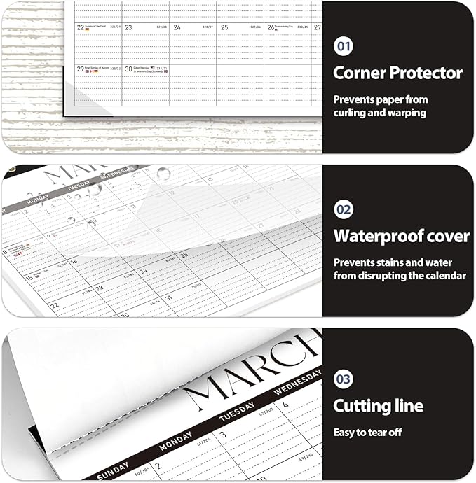 Desk Calendar 2025-2026, Monthly Desktop Large Calendar Runs Until December 2026 17" x 12" Desk Wall Planner for Family Office Teacher School, Black-White