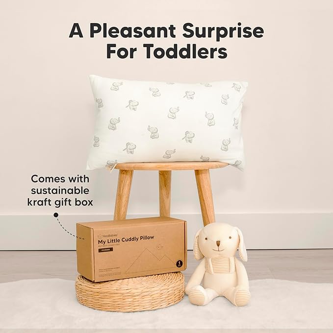 Toddler Pillow with Pillowcase - 13x18 My Little Cuddly Pillow, Viscose Derived From Bamboo Nursery Toddler Pillows for Sleeping,Kids Pillow,Small Travel Pillows, Mini Toddler Bed Pillow (Bumble Bear)