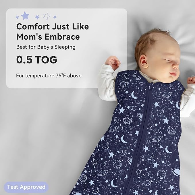 Baby Sleep Sack 12-18 Months 3 Pack 100% Cotton Lightweight 0.5 TOG Wearable Blanket Baby Sleep Bag with 2-Way Zipper for Infant Toddler Blue