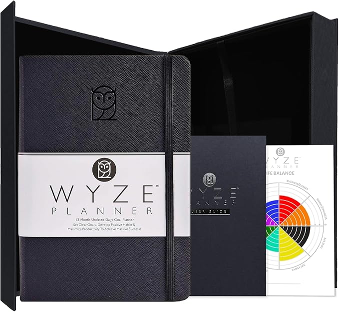 Undated Daily Planner – 1-Year B5 Productivity Organizer with Two-Page Weekly Spread, Goal Setting, Habit Tracker, Weekly & Monthly Pages – Hardcover Time Management Notebook (Black)