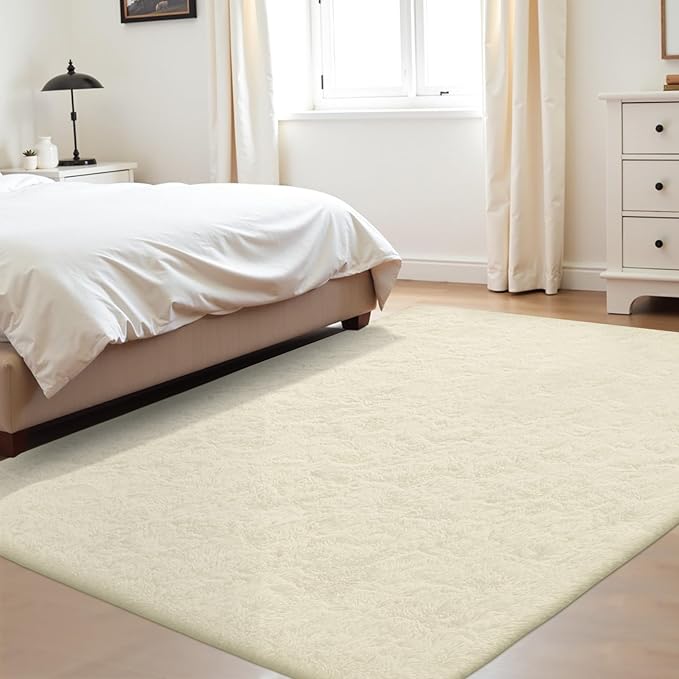 4x6 Area Rug for Living Room: Fluffy Shag Soft Washable Rugs Fuzzy Plush Indoor Carpet for Bedroom Nursery Playroom Dorm Kids Girls Boys Room (Cream White, 4'x6')