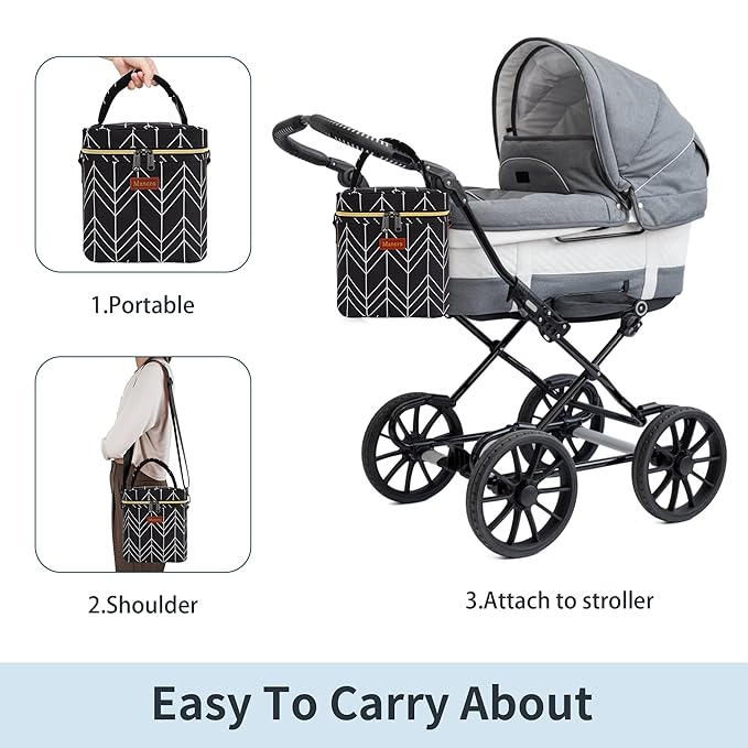 Mancro Breastmilk Cooler Bag Travel, Insulated Baby Bottle Bag with Ice Pack, Fits 4 Baby Bottles Up to 9 Ounce,Leak-Proof & Durable, Black Wave