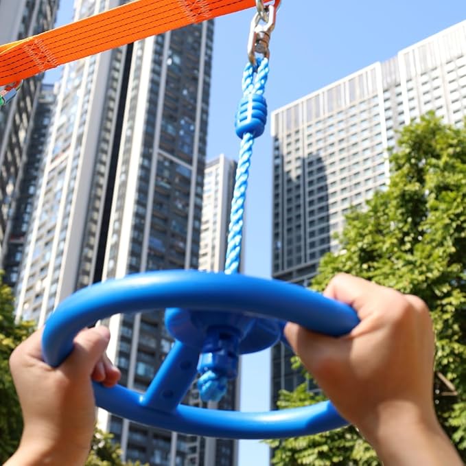 2-Pack Ninja Wheel Obstacle for Kids - 360° Rotatable Swing Monkey Wheel for Ninja Warrior Obstacle Course for Kids Ninja Warrior Slackline Kits - Blue, Yellow Color in Set