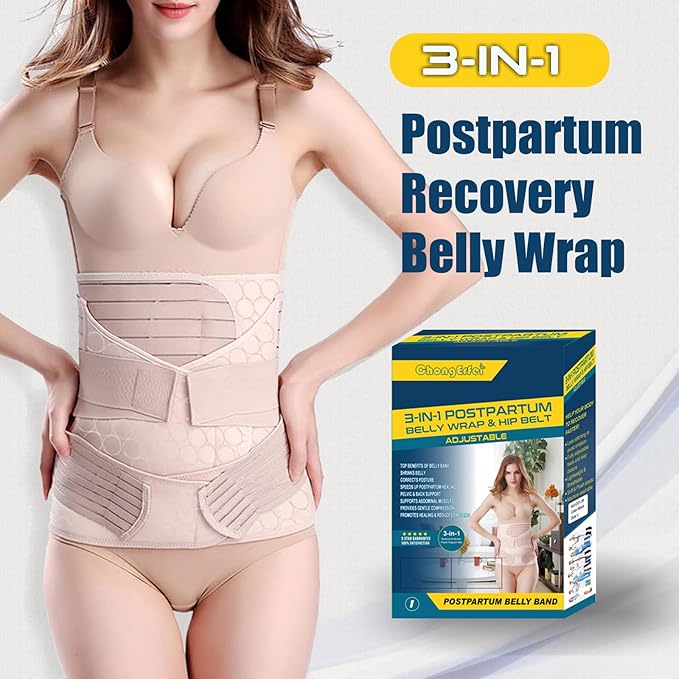 ChongErfei Postpartum Support Recovery Belly Wrap Waist/Pelvis Belt Body Shaper Postnatal Shapewear (Beige, XXL)