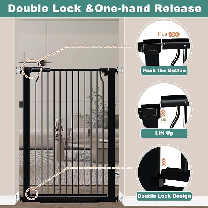 40.5" Extra Tall Baby Gate for Stairs, 68.5"-72.2" Extra Wide Long Dog Gate for The House, Safety Child Gate Easy Walk Thru Indoor, Metal Auto Close Pressure Mount Pet Gate for Doorways Hallway, Black