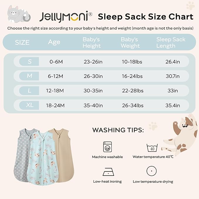 JELLYMONI Baby Sleep Sack 0-6 Months Wearable Blanket for Baby, 100% Cotton 2 Pack Infant Toddler Sleeping Sack Lightweight Soft 2-Way Zipper Sleepsack