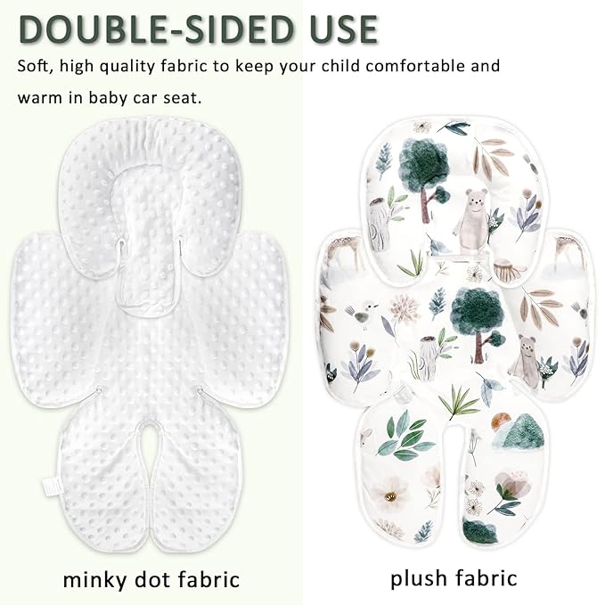 2 in 1 Infant Car Seat Insert, Car Seat Head Support Baby Girls Boys, Soft Newborn Carseat Insert Cushion, Perfect for Carseats, Strollers, Swings (White Animals)