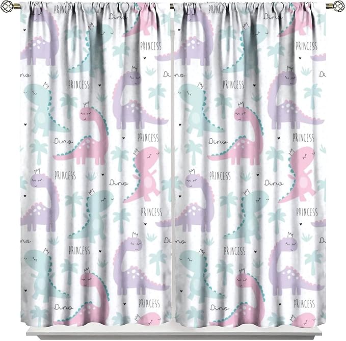 Kids Dinosaur Curtains for Boys Girls Bedroom Decor Cartoon Dino Colorful Cute Funny Animal Wildlife Printed Blackout Rod Pocket Window Drapes for Baby Nursery Playroom Living Room W21xL45in Decor