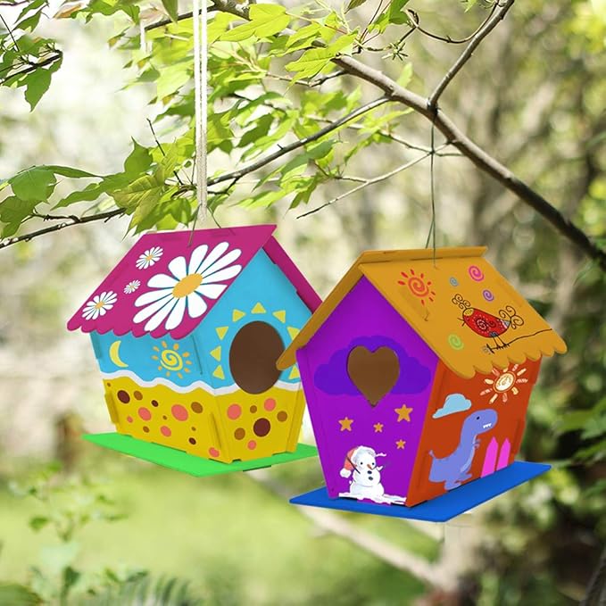 hapray 4 Pack Bird House Crafts for Kids Ages 5-8 8-12, Buildable DIY Birdhouse Kit for Children to Build, 3+ Summer Arts and Craft Projects with Paint, Boy Girl Gift Christmas