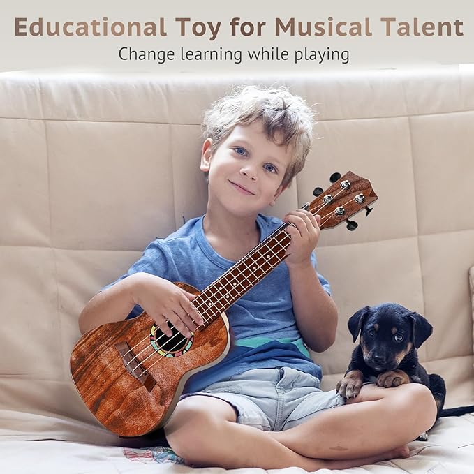 Raimy Kids Guitar Ukulele - 21in Ukulele Guitar Toys for Kids Ages 3 4 5 6 7+ Year Old Boys Girls Simulated Sound Quality Music Instruments Learning Education (Brown)