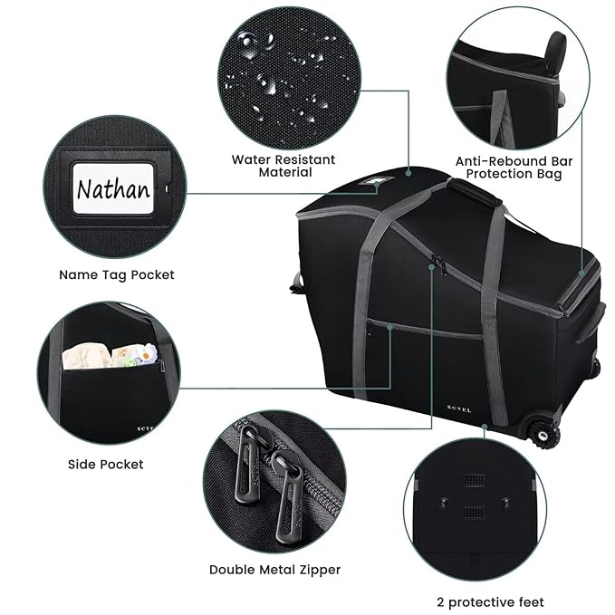 Infant Car Seat Travel Bag Fit Doona Car Seat Stroller and Base, Chicco Keyfit 35 and Base, Doona Travel Bag with Wheels, Padded Car Seat Bags for Air Travel, Nuna Travel Bag with Zipper Pocket