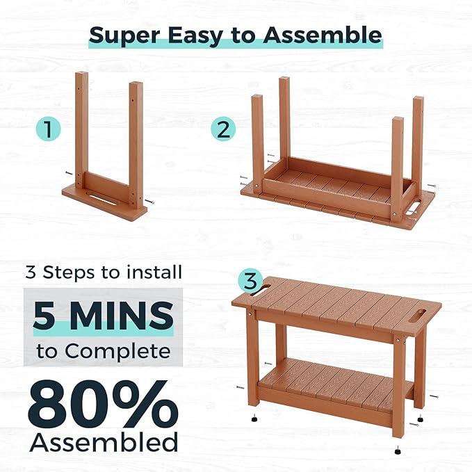 30" Shower Bench, Waterproof Poly Lumber Shower Stool for Shaving Legs, Shower Chair Seat Holds up to 400lbs, Bathroom Bench for Inside Shower, Non-Slip (Brown)