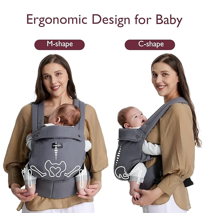 Momcozy Baby Carrier - Ergonomic, Cozy and Lightweight Carrier for 3-24 Months, Effortless to Put On, Ideal for Hands-Free Parenting, Enhanced Lumbar Support, Purehug for Infant to Toddler, Grey