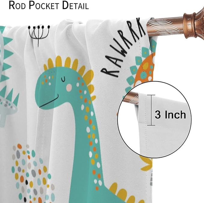 Dinosaur Curtains for Kids Boys Girls Home Decor Childish Cute Dino Animals Print Pattern Rod Pocket Blackout Window Drapes for Nursery Baby Bedroom Playroom W27.5xL63in 2 Panels
