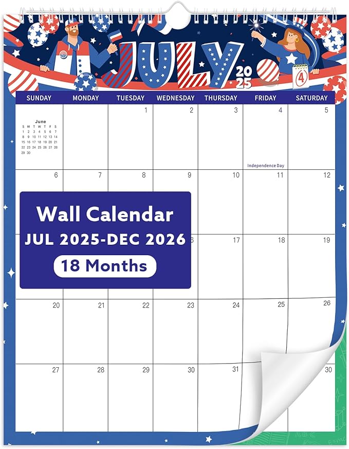 Wall Calendar 2025-2026, 18 Month Calendar from July 2025 to December 2026 Large Desk Calendar with Twin-Wire Binding for Home Office Planning Personal Organisers（14.5" x 11.8"), Festival Style