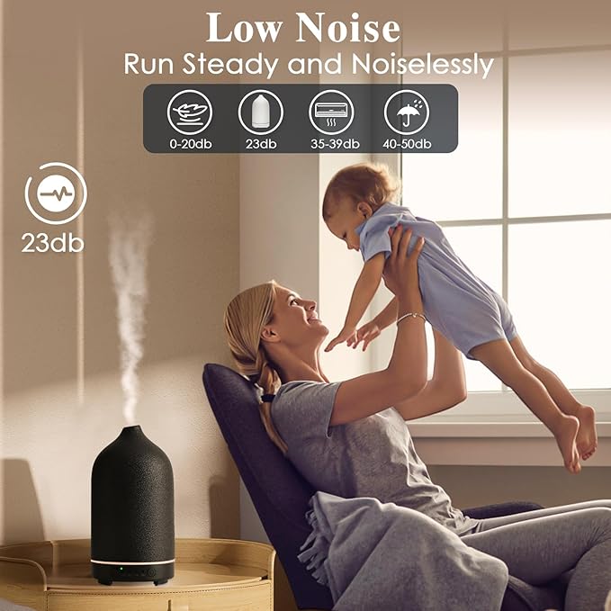 Diffuserlove Ceramic Diffuser Essential Oil Diffusers Aromatherapy Essential Oil Diffuser for Room Air Diffuser for Home Bedroom Stone Diffuser Black