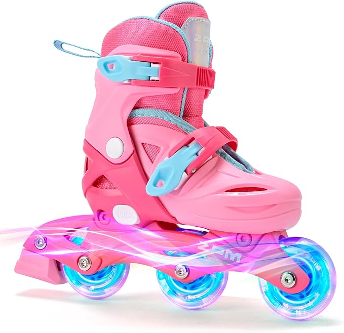 2PM SPORTS Inline Skates with Light Up Wheels, Roller Skates Blades for Boys Girls Kids Ages 5-8 8-12 4-6 6-12, Size Adjustable Beginner Blades Roller Skates