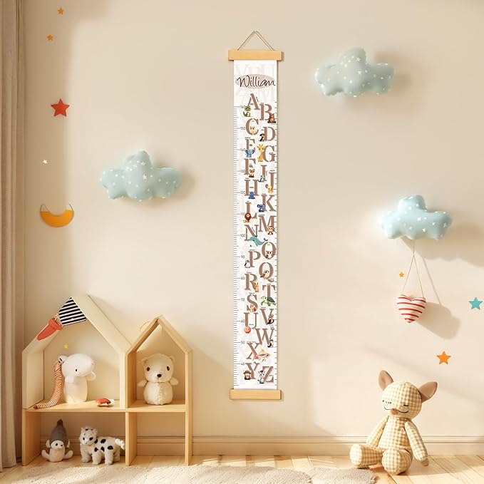 Customize Name Growth Chart Wall, Cute Letters Canvas Height Chart for Kids, Height Indicator Tape Ruler Growth Chart Decor, Toddler Room Decoration, Baby Measuring Board