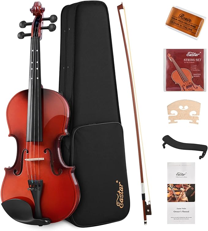 Eastar 1/2 Violin Set for Beginners, Half Size Fiddle with Hard Case, Rosin, Shoulder Rest, Bow, and Extra Strings (Imprinted Finger Guide on Fingerboard), EVA-2