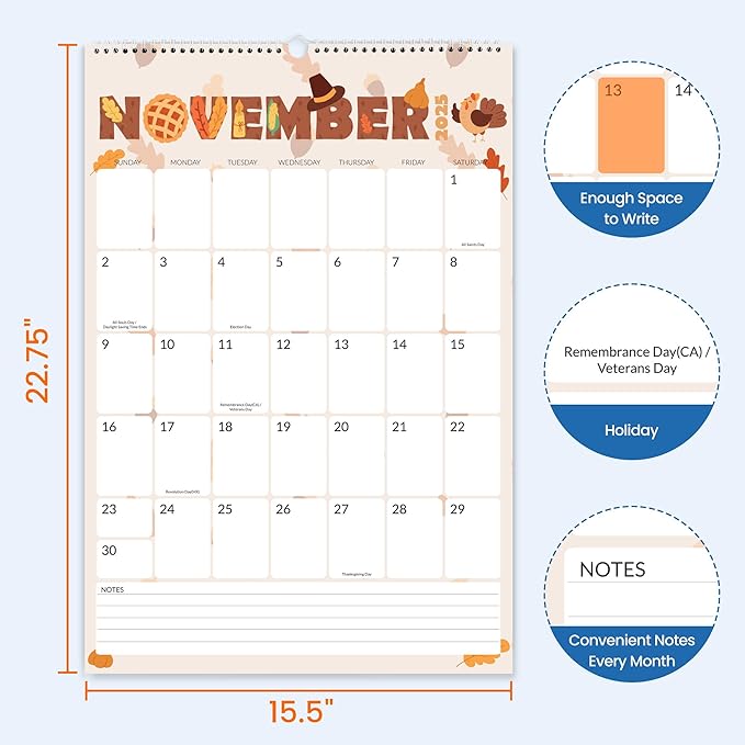 SUNEE Wall Calendar 2025-2026 Large 22.75"x15.5", 21 Month Calendar from October 2025 to June 2027, Vertical Extra Large Monthly Calendar 2026 for Wall, Cute