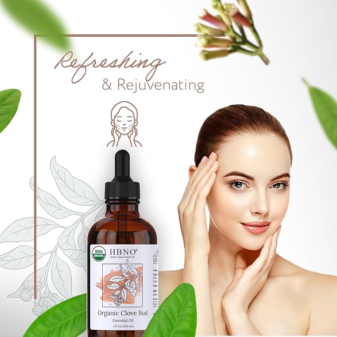 HBNO Organic Clove Bud Essential Oil - 4 oz (120ml) - USDA Certified Organic Clove Bud Essential Oil, Soap Making, DIY, Fragrances, Diffuser