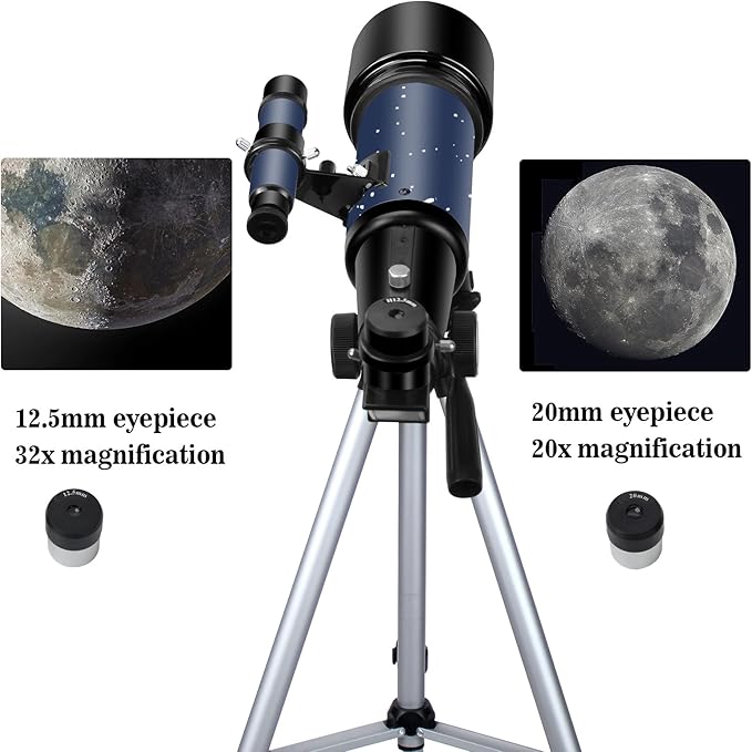 Telescopes, Telescope for Kids and Adults Beginners, 70mm Aperture 400mm Focus Length Refractor Travel Telescope with AZ Mount for Observe The Moon and Landscape (Blue)