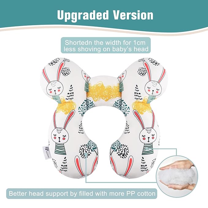 vocheer Baby Travel Pillow(Upgraded), Head and Neck Support Pillow for Pushchair, Car Seat,Stroller, Bouncer, Cotton(Rabbit)
