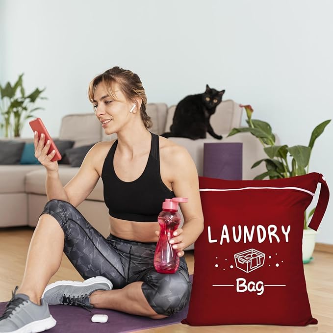 2 Pcs Large Travel Laundry Bags - Waterproof Wet Dry Bags for Gym Clothes, Swimming, Yoga (Wine+Navy)