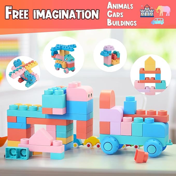 45 Pcs Soft Building Blocks for Toddlers 18M+, BPA - Free Sensory Toys, Montessori STEM DIY Construction Bricks, Safe Teething & Early Learning Toys, Creative Building Set for Baby Kids