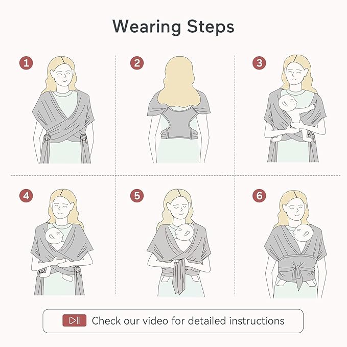 Momcozy Baby Wrap Carrier, Easy to Wear Infant Carrier Slings, Lightweight Hands Free Baby Sling, Adjustable Baby Carriers for Newborn to Toddler 8-35 lbs, Grey