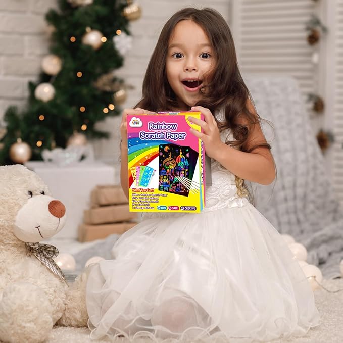 ZMLM Scratch Art Crafts Girls Gifts, 60 Rainbow Scratch Paper Art Gifts for 3 4 5 6 7 8 9 10 Years Old Girls and Boys Kids, Arts and Crafts for Kids 4-6 Birthday Toys and Games Activities Gift (Pink)