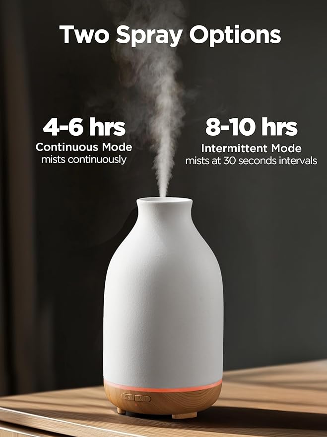 InnoGear Essential Oil Diffuser, 150ml Ceramic Stone Diffuser Handcrafted Aromatherapy Diffusers Ultrasonic Cool Mist Humidifier Vaporizor with 2 Mist Modes Waterless Auto Off for Room Office, White