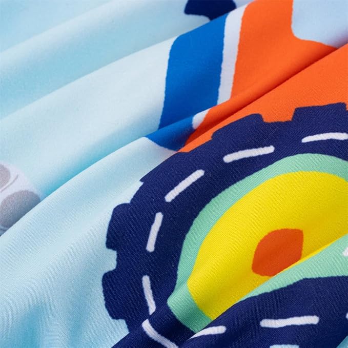 NTBED 4 Pieces Construction Truck Toddler Bedding Set for Baby Boys, Cartoon Vehicles Excavator Cars Printed, Includes Comforter, Flat Sheet, Fitted Sheet and Pillowcase,Sky Blue