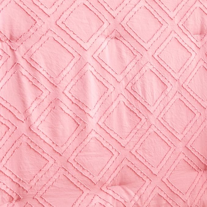 Tufted Ruffle Crib Bedding Set 3 Pieces Baby Boho Quilted Comforter with Fitted Sheet and Bed Skirt - Cute Ruffled Shabby Chic Baby Bedding Soft Blanket Design Pink