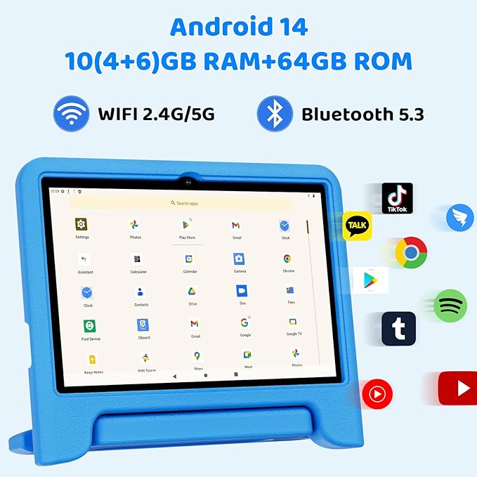2025 Upgraded Android 14 Tablet, 10inch Kids Tablet, Octa-core CPU, 10GB+64GB+1TB Expand Tablets for Kids with Kids Space, Parental Control, 6000mAh Big Battery, HD Touchscreen Display Tableta