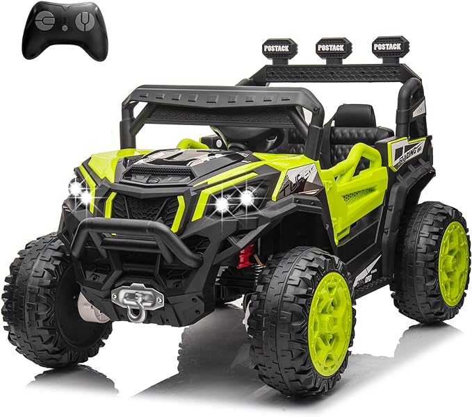 24V Battery Powered Electric Car for Big Kids, 24V Riding Cars for Kids Ages 4-8, Children Car with Bluetooth 3 Speeds LED Lights Storage Trunk, Green