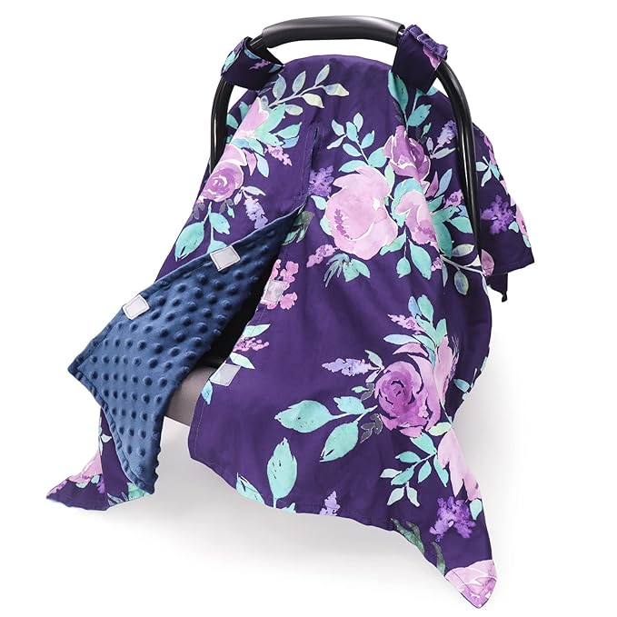 TANOFAR Car Seat Cover Baby, Carseat Covers Baby Boy Girl, Peekaboo Opening Infant Car Seat Cover for Winter, Warm & Cozy, Purple Floral